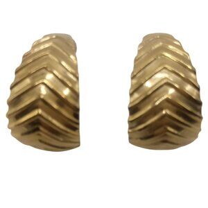 Vintage Earrings Gold Tone Chevron Textured Pierced Hoop Earrings Light Weight